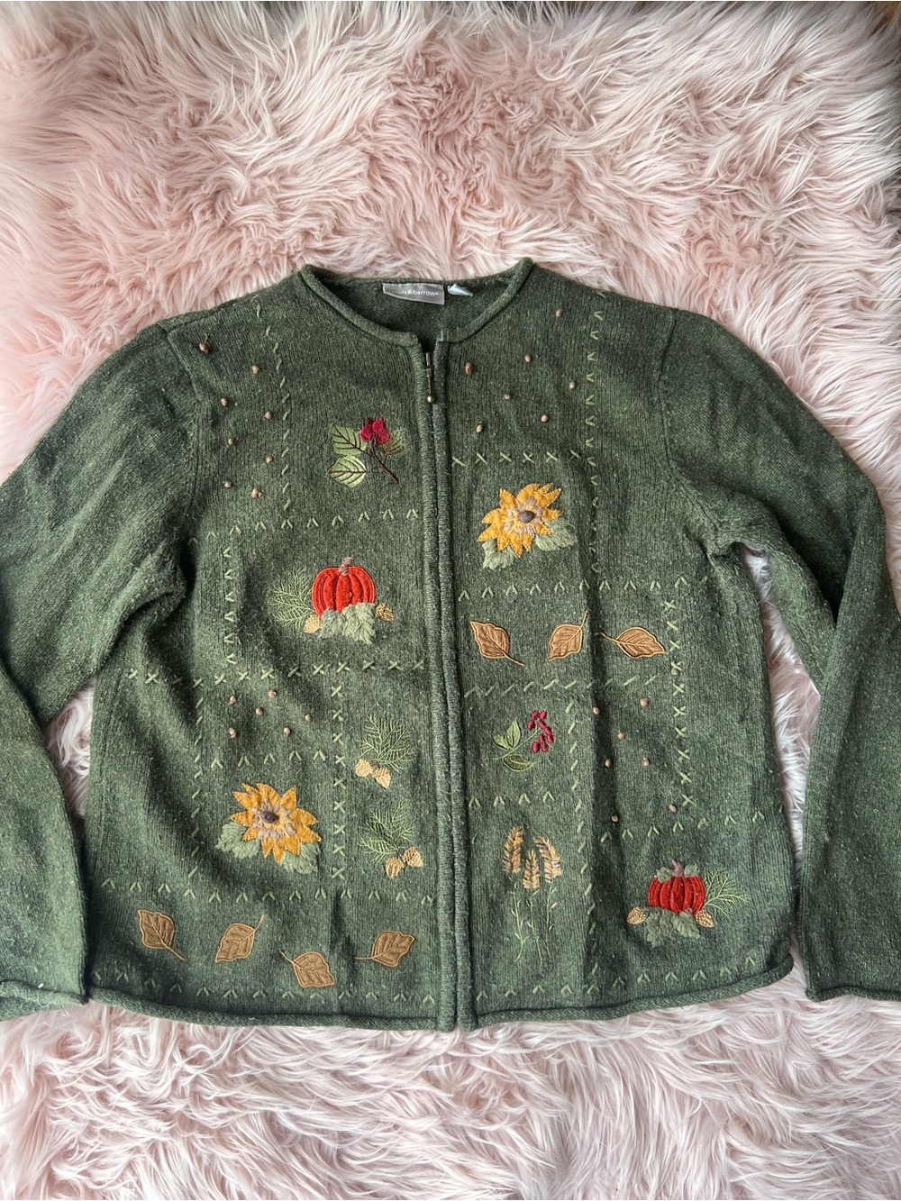 croft & barrow Embroidered Fall Sweater Wool Cotton Rabbit Blend Cottagecore